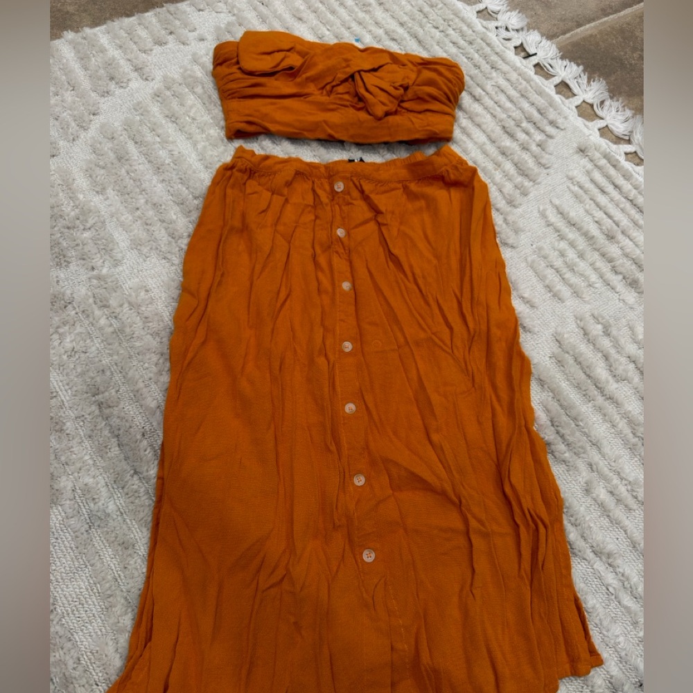 Storia Burnt Orange Button-Front Maxi Skirt Set